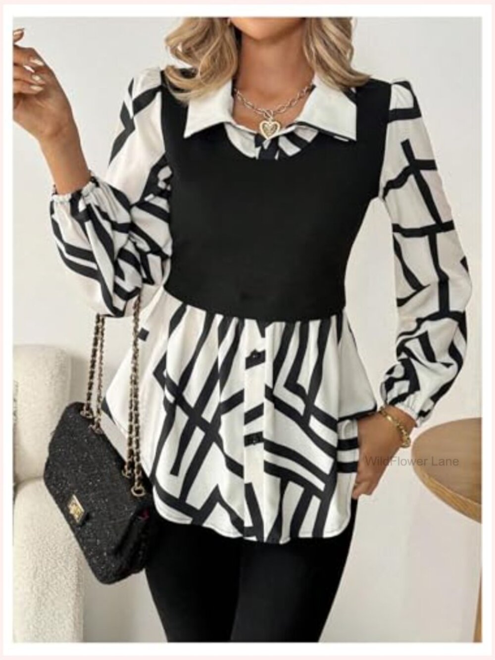 Long Sleeve Peplum Blouse Button Down Collared Dressy Casual Fall Top - Picture 5 of 6